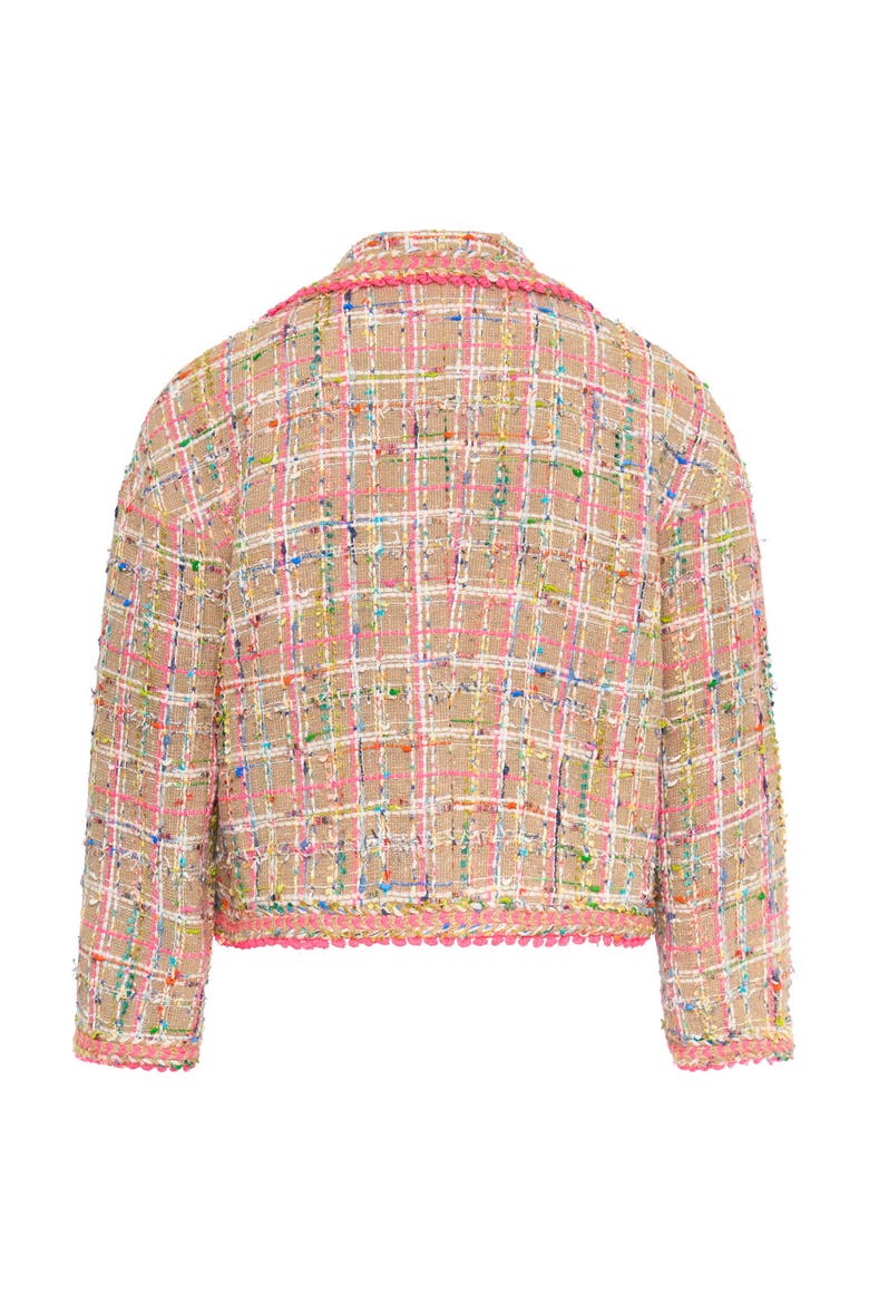 Plaid Tweed Jacket With Neon Trimming, Alternate, color, Sand / Multicolour