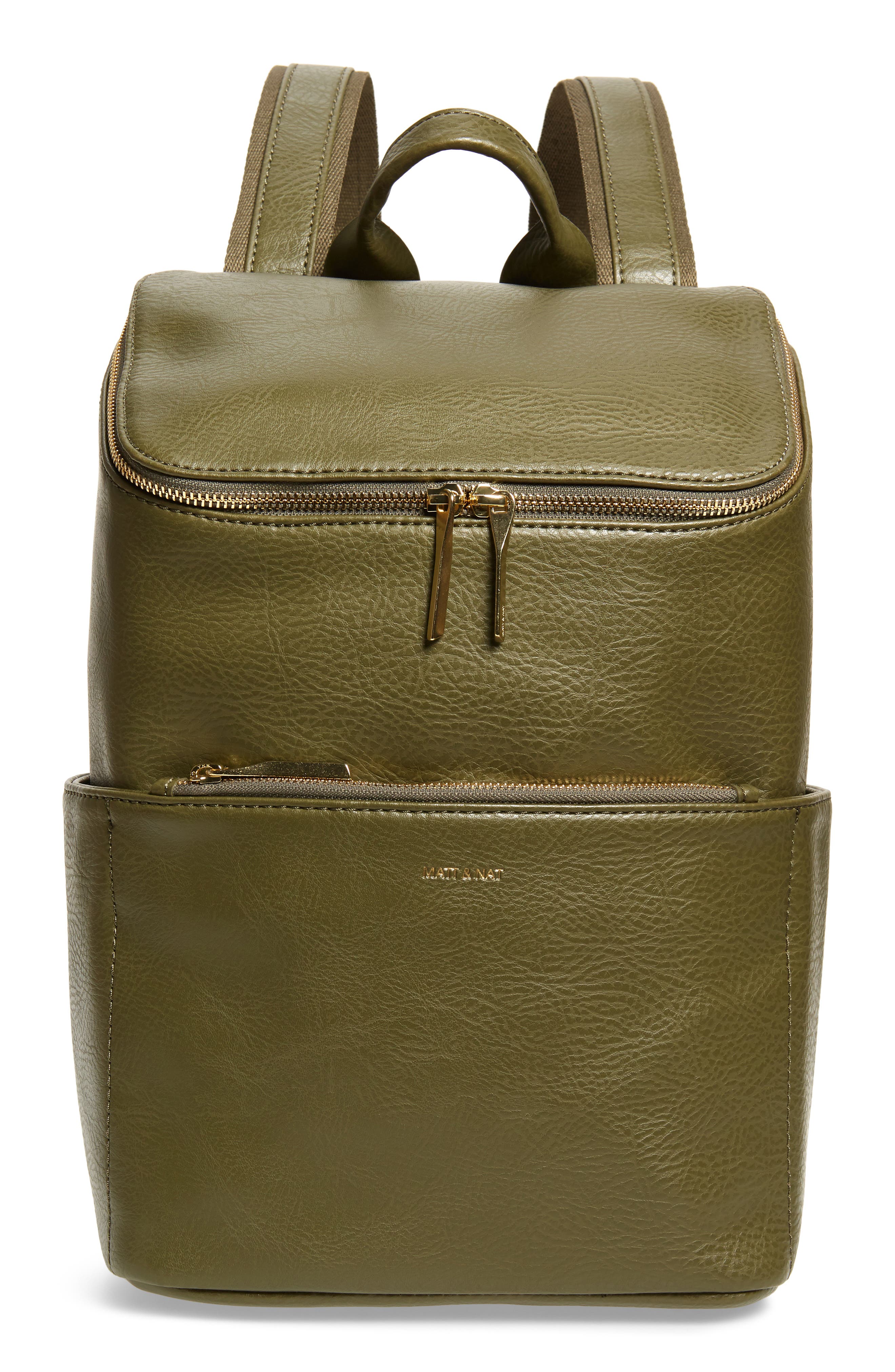 'Brave' Faux Leather Backpack, Main, color, LEAF