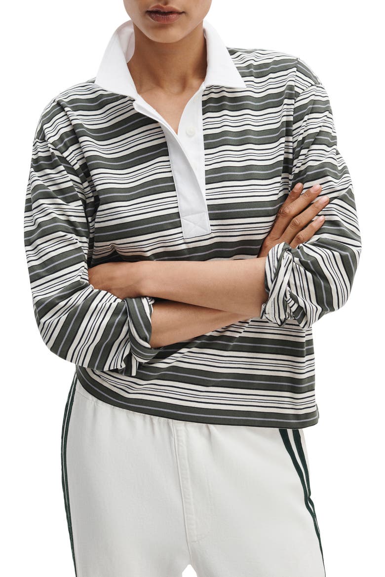 Kelly Stripe Long Sleeve Cotton Polo, Main, color, GREEN MULTI