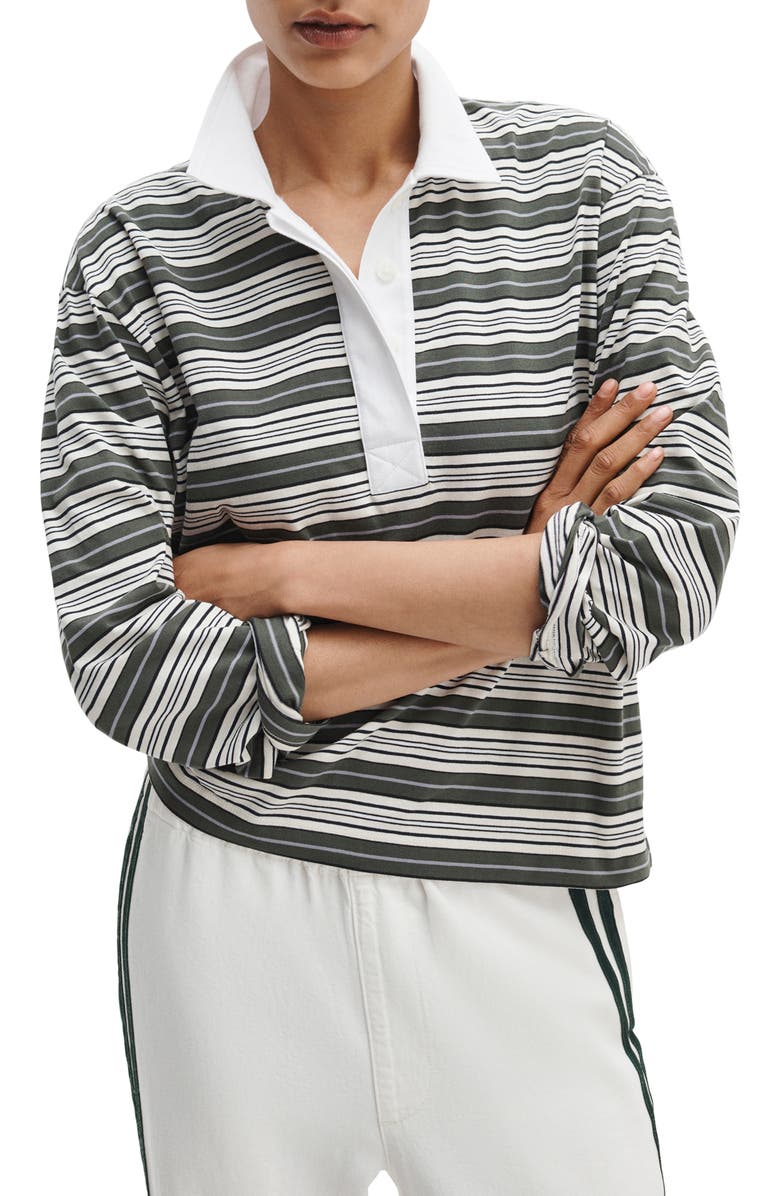 rag & bone Kelly Stripe Long Sleeve Cotton Polo, Main, color, Green Multi