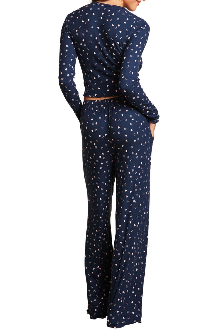 Ultra Soft Rib Lettuce Hem Crop Pajama Top, Alternate, color, MARINE/ PINK PEONIE