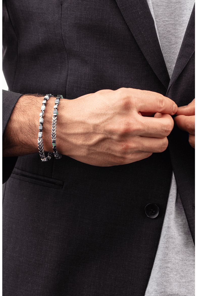 Bracelet Precious Cubes & Chain Green-Silver, Alternate, color, Silver