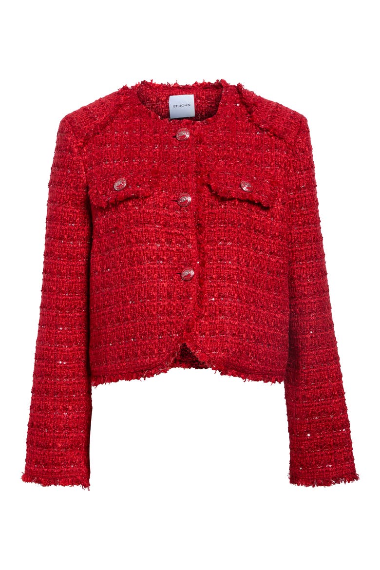 Fringe-Trimmed Tweed Jacket, Main, color, CARDINAL MULTI