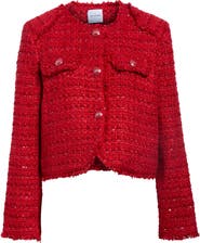 ST. JOHN Fringe-Trimmed Tweed Jacket