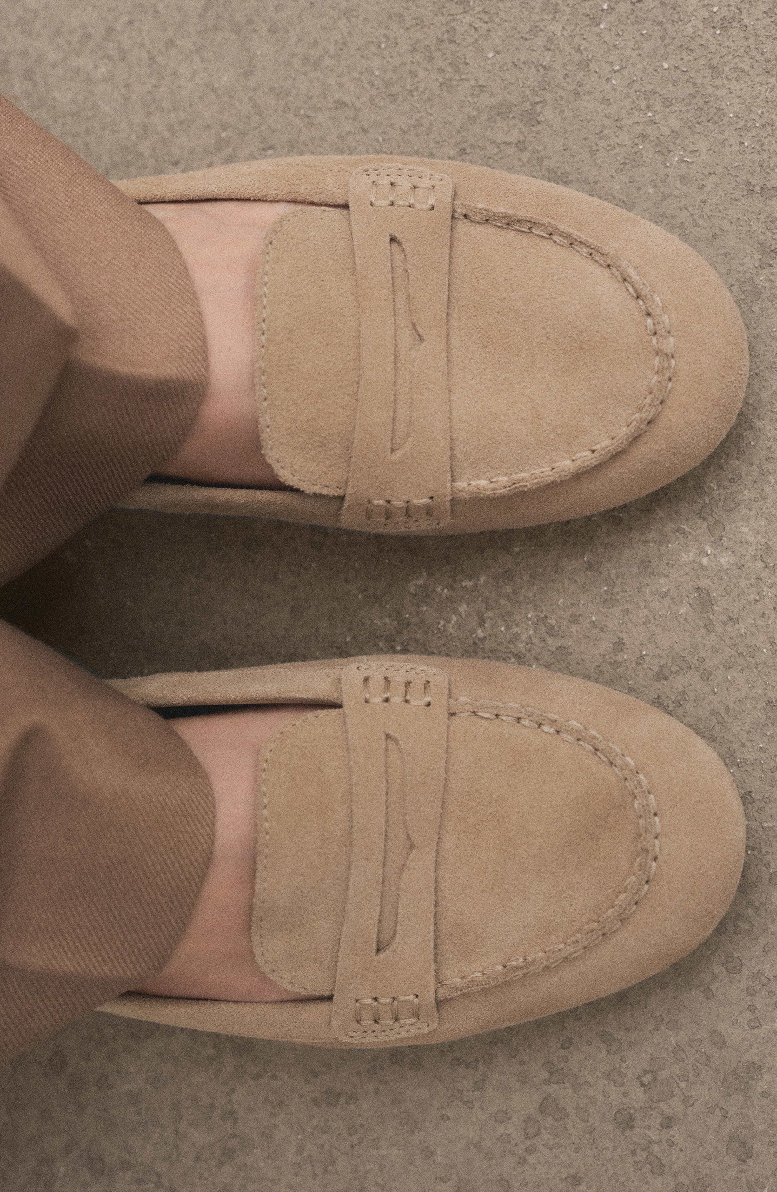 MANGO Suede Penny Loafer, Alternate, color, Sand