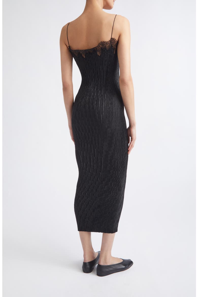 Lumie Pleated Lace Trim Dress, Alternate, color, BLACK