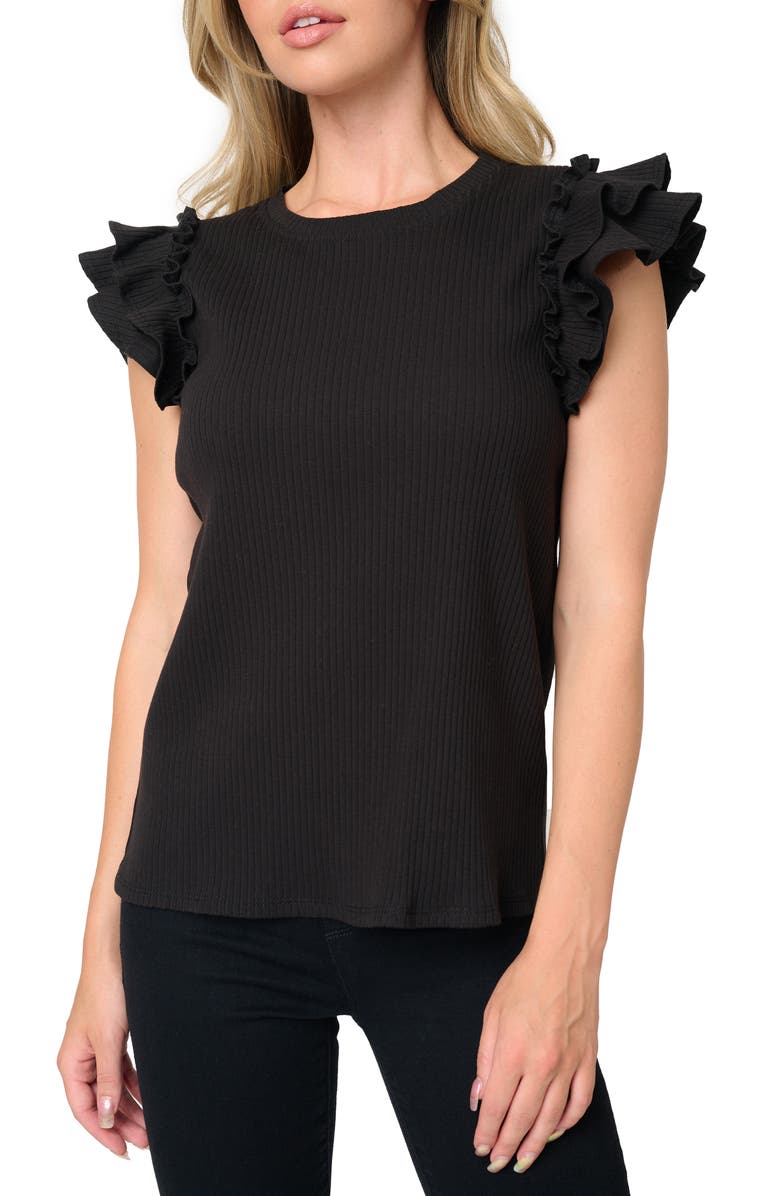 GIBSONLOOK Flutter Sleeve Rib Top, Main, color, Black