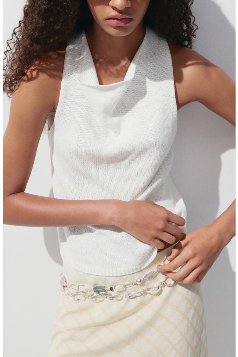 Cotton Knitted Strap Top, Main, color, OFF WHITE