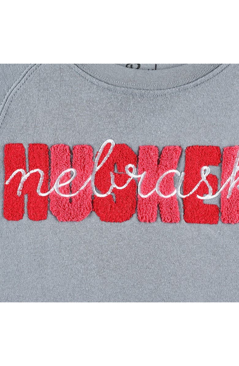 PRESSBOX Women's Pressbox Gray Nebraska Huskers Pinehurst Chenille Raglan Pullover Sweatshirt, Alternate, color, 