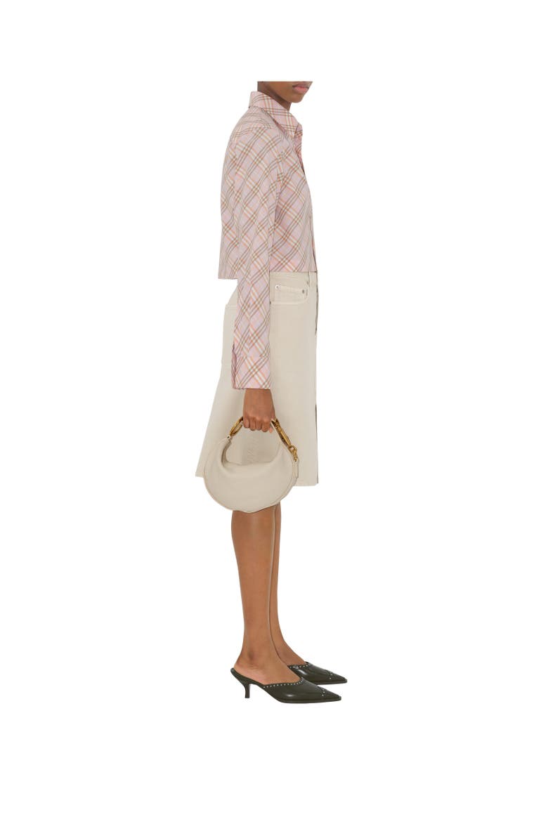 Cropped Check Cotton Shirt, Alternate, color, Floss pink