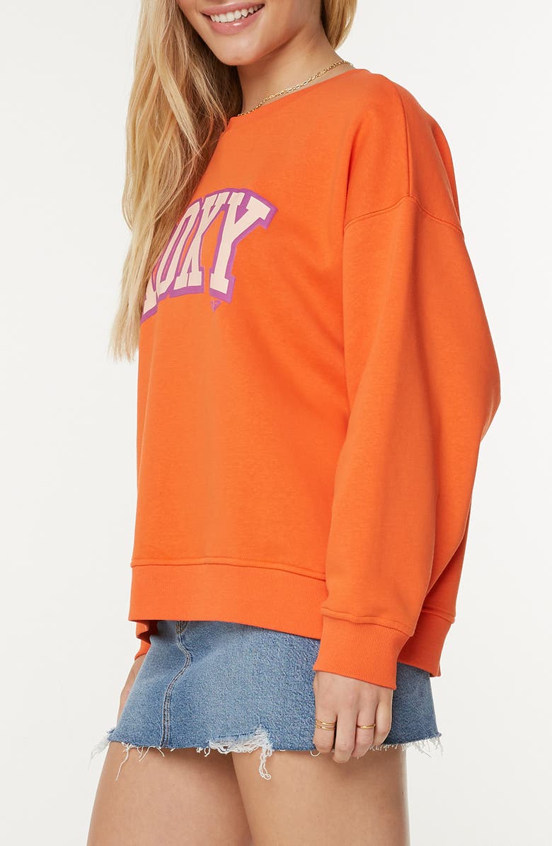 Roxy Morning Hike Oversize Fleece Logo Graphic Sweatshirt, Alternate, color, Tigerlily Roxy College