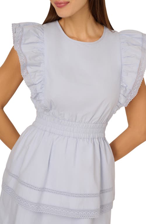 Adrianna Papell Flutter Sleeve Cotton Minidress In Chambray Blue