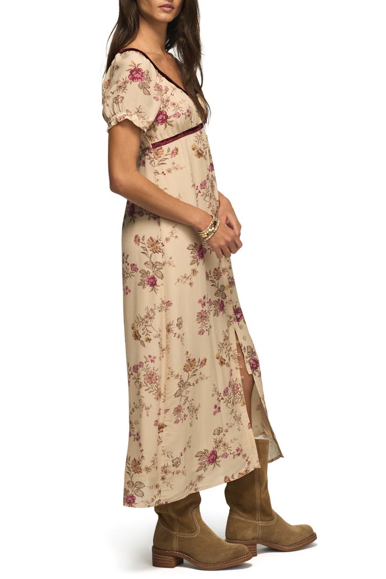Velvet Trim Midi Dress, Alternate, color, CREAM VINTAGE FLORAL
