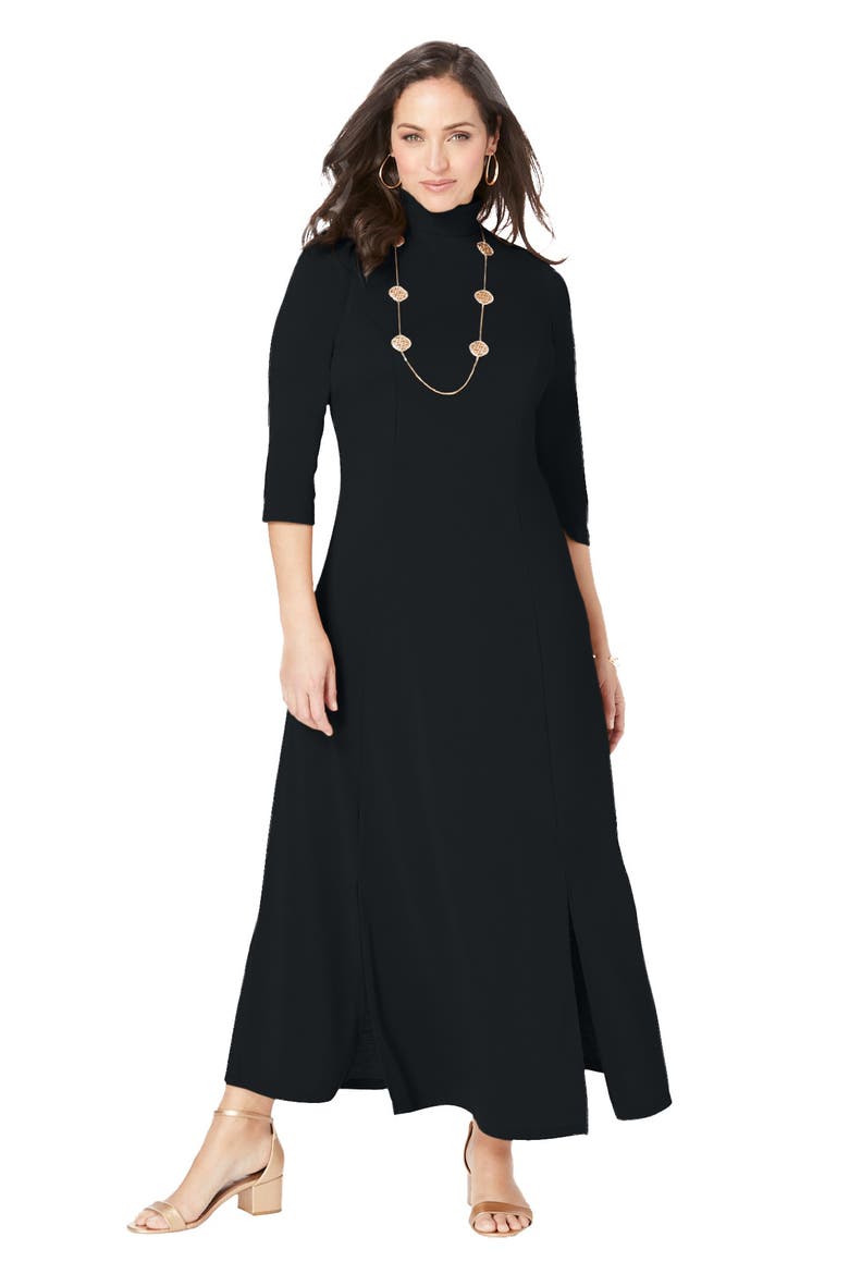 Mockneck Slit Maxi Dress, Main, color, BLACK