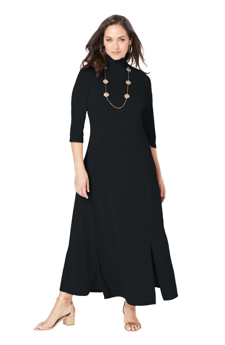 Jessica London Mockneck Slit Maxi Dress, Main, color, Black