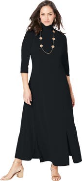 Jessica London Mockneck Slit Maxi Dress