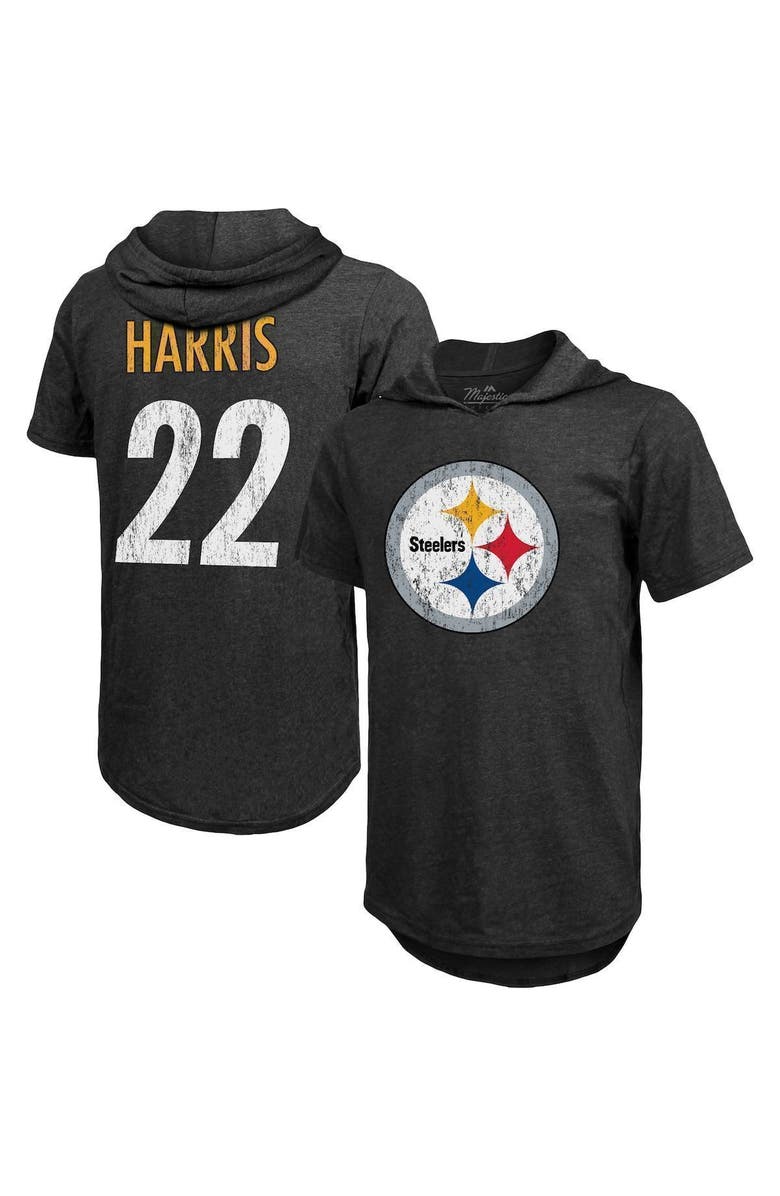 Majestic Threads Men's Majestic Threads Najee Harris Black Pittsburgh Steelers Player Name & Number Tri-Blend Hoodie T-Shirt, Main, color,