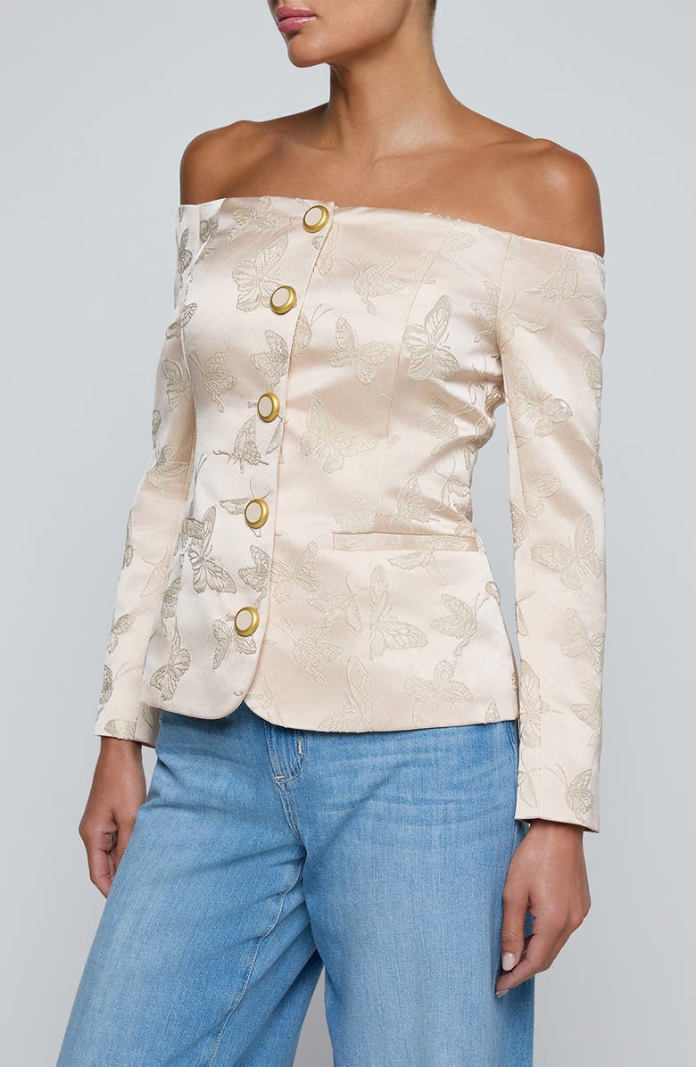 L'AGENCE Alice Embroidered Off the Shoulder Blazer, Alternate, color, 