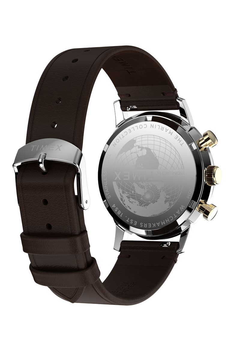 Marlin Chronograph Leather Strap Watch, 40mm, Alternate, color, BROWN
