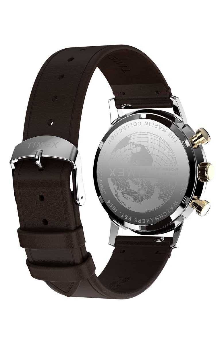 Timex<sup>®</sup> Marlin Chronograph Leather Strap Watch, 40mm, Alternate, color, Brown