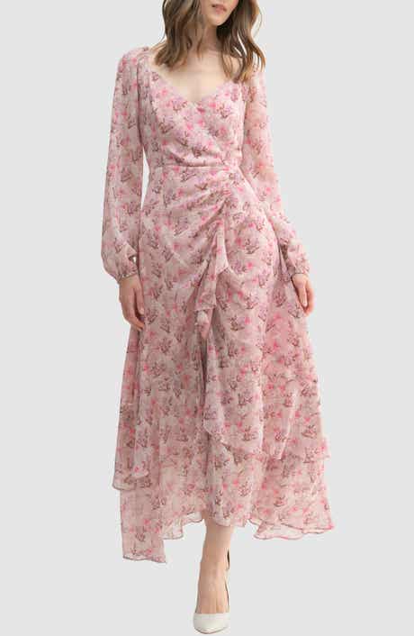 Lush Floral Long Sleeve Slit Maxi Dress
