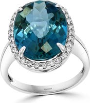 EFFY 14K White Gold Diamond & London Blue Topaz Halo Ring