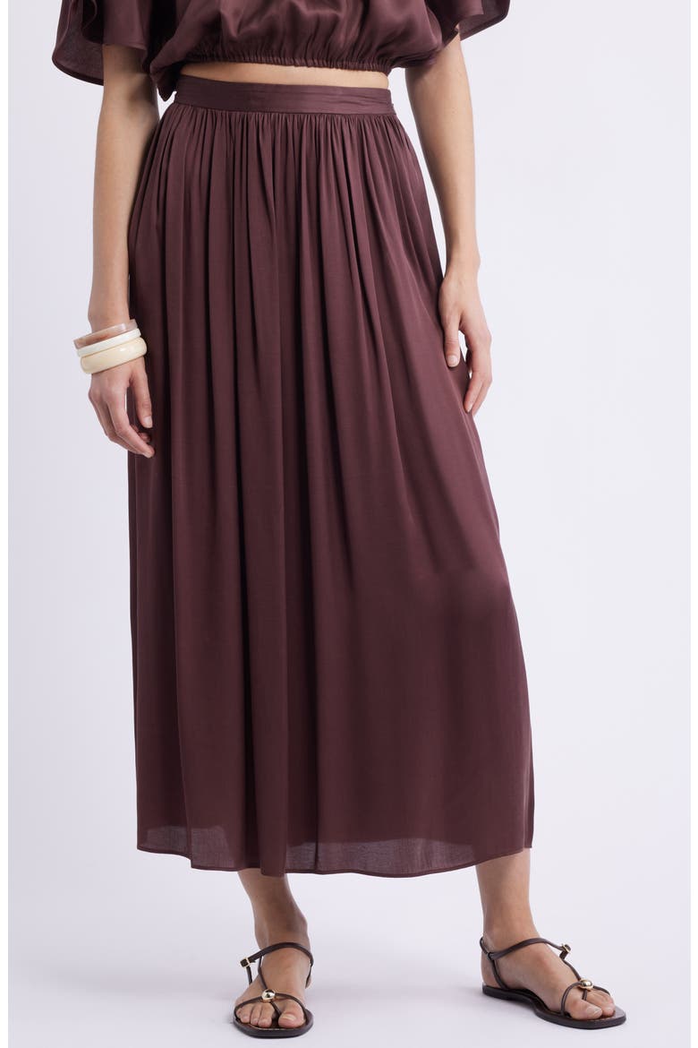 Gathered Midi Skirt, Main, color, BROWN MALICACIA