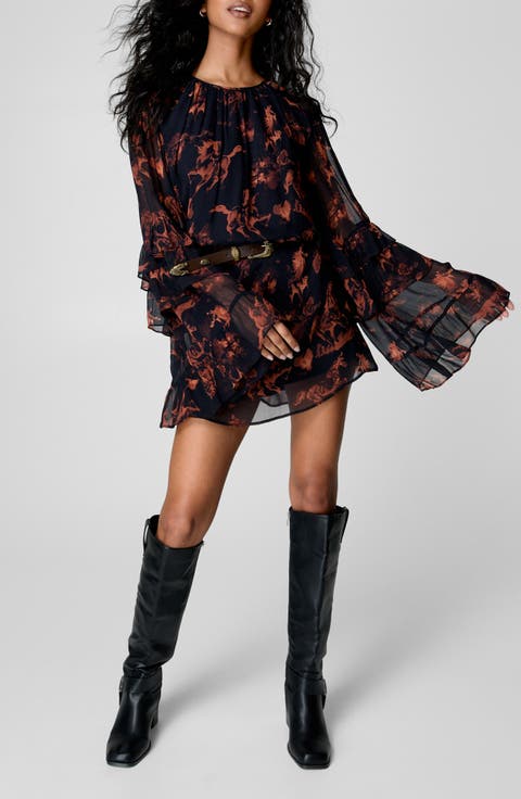 Stallion Print Long Sleeve Minidress