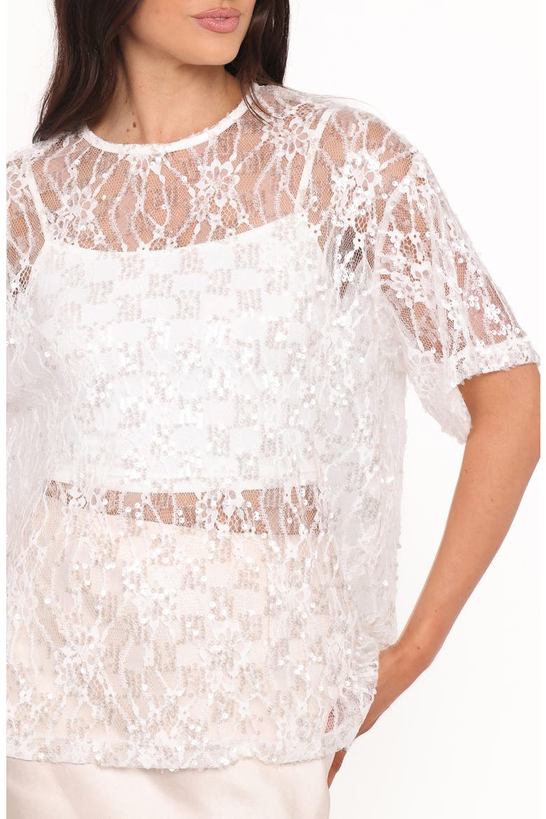 Yonder Oversize Check Sequin Floral Lace Top, Alternate, color, WHITE