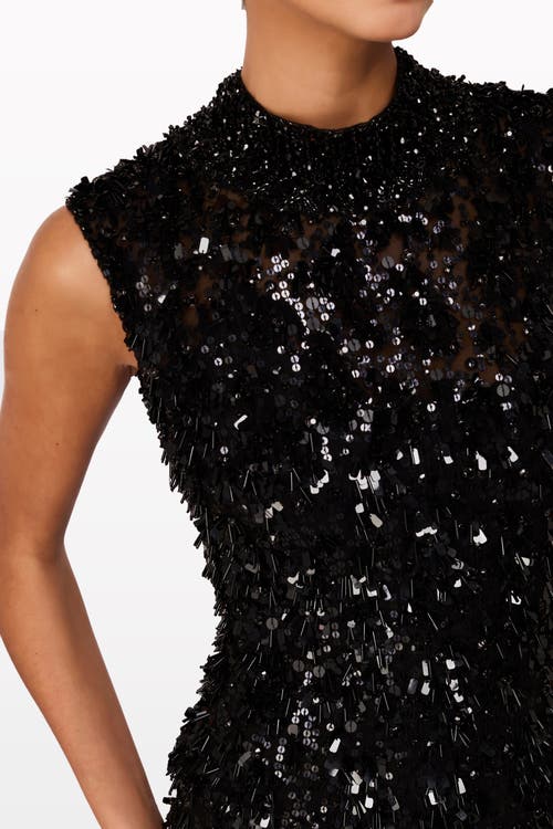 Jenny Packham Julianne Sequin-embellishment Ruffle Maxi Dress In Black