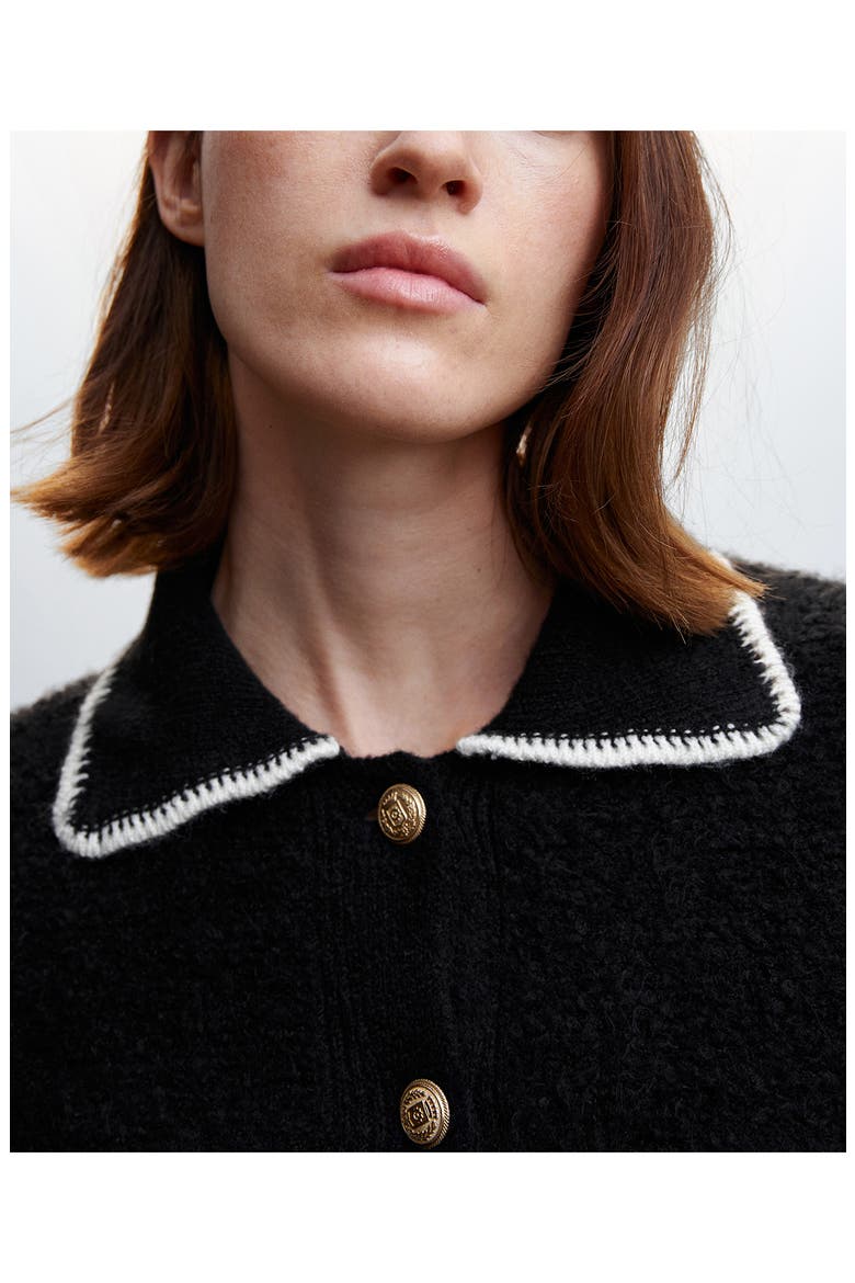 Contrast Trim Crop Cardigan, Alternate, color, BLACK