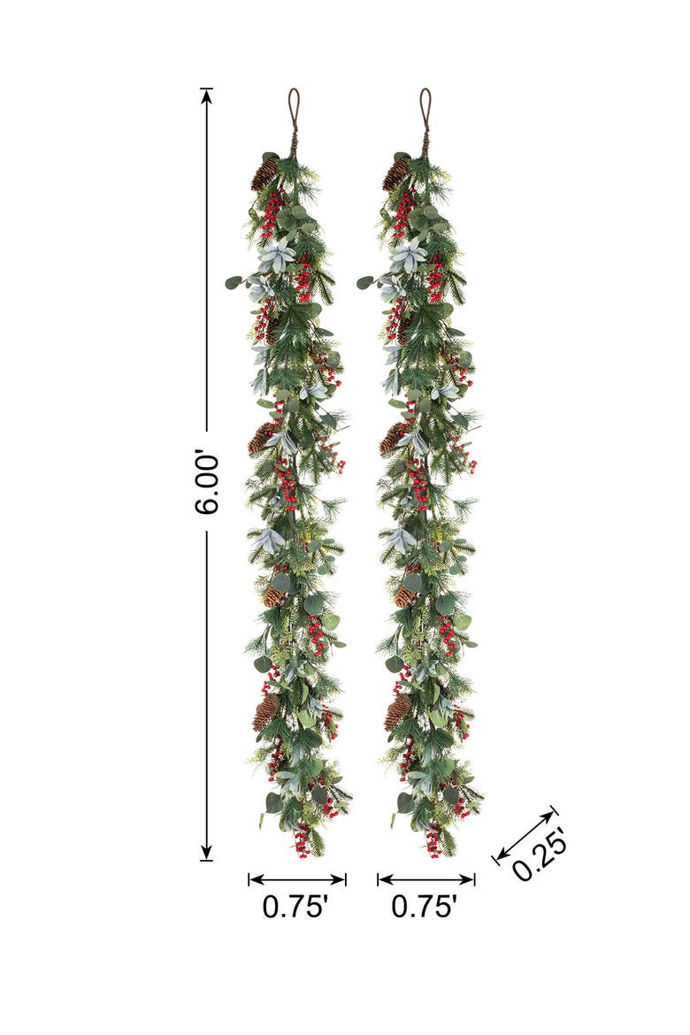 Set of 2 Artificial Christmas Eucalyptus Garland, Alternate, color, Green