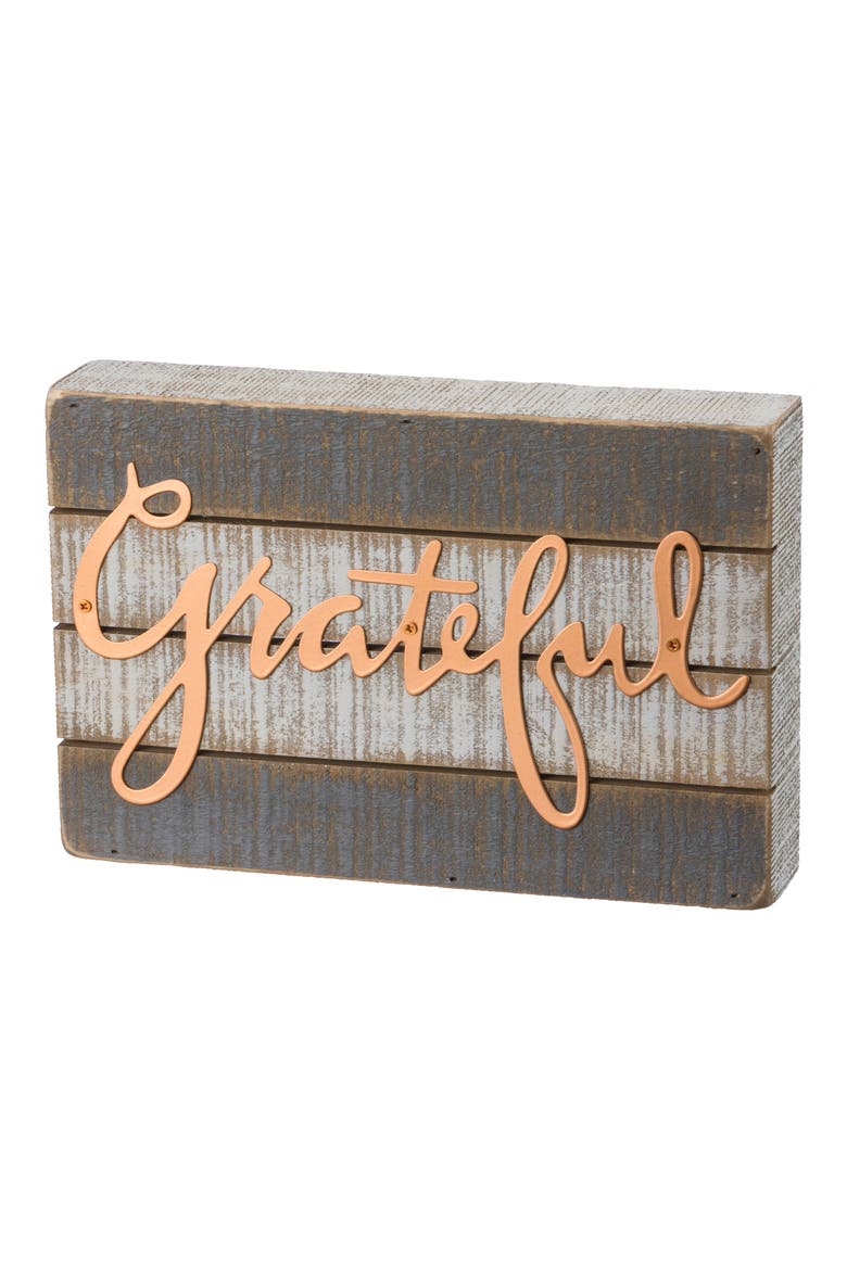 Grateful Wood Box Sign, Main, color, GREY