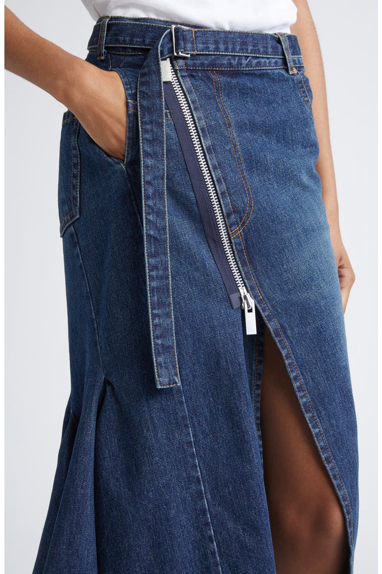 Belted Denim Midi Skirt, Alternate, color, BLUE