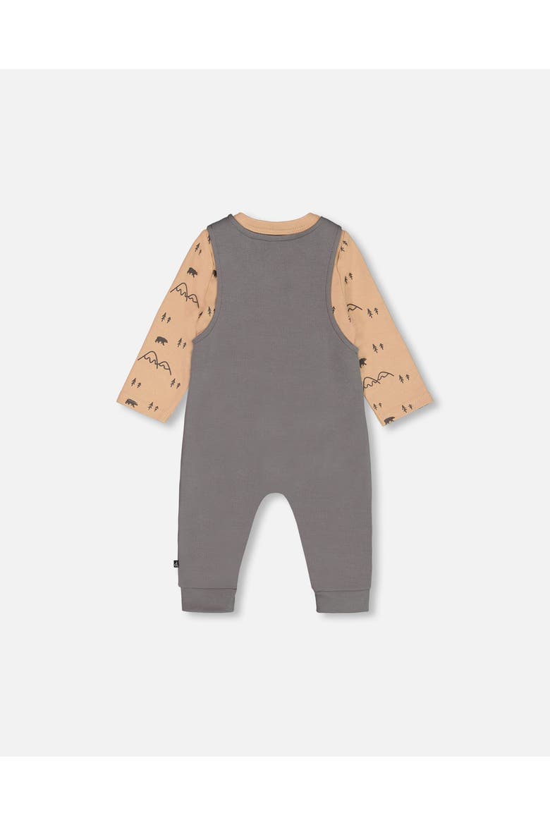 Baby Boy's Organic Cotton Printed Bodysuit And Overall Set Dark Gray With Mountains, Alternate, color, Printed Bear & Mountains