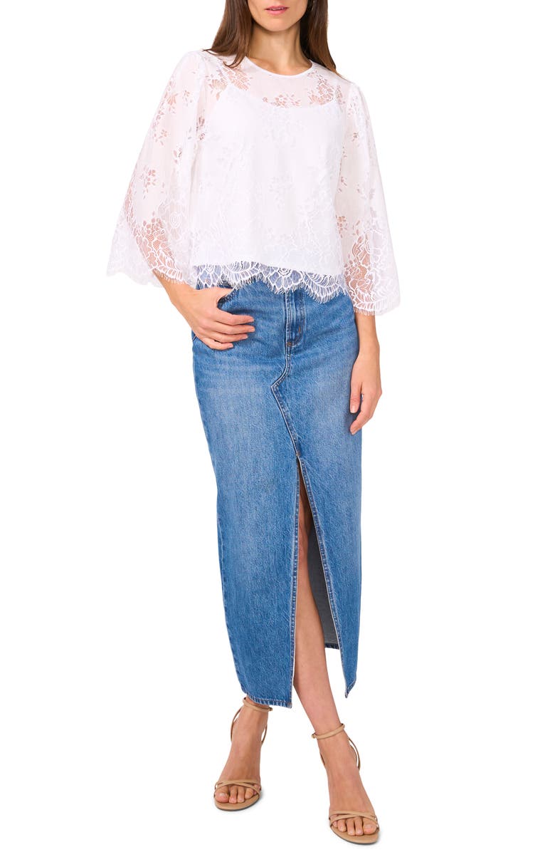 Vince Camuto Lace Scalloped Hem Top, Alternate, color, 