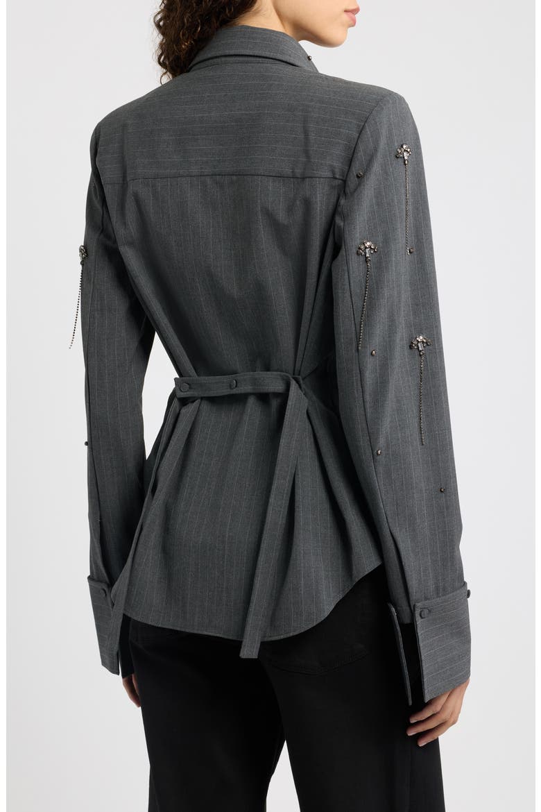Bridget Embellished Pinstripe Shirt, Alternate, color, GREY