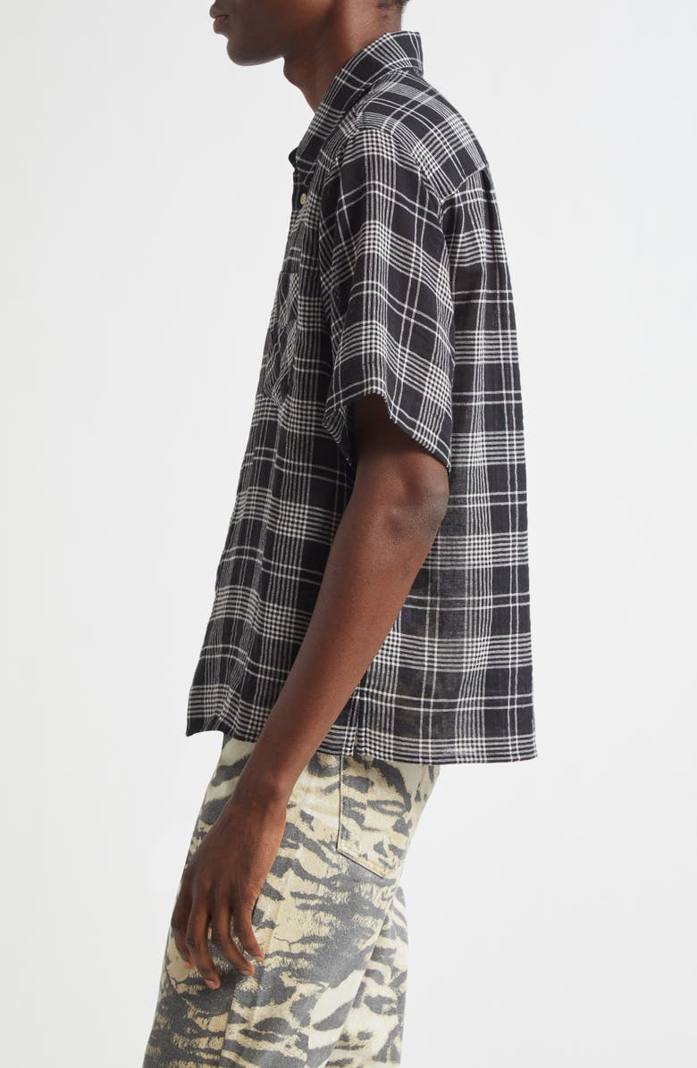 STOCKHOLM SURFBOARD CLUB Jerry Plaid Short Sleeve Button-Up Shirt, Alternate, color, Black Check