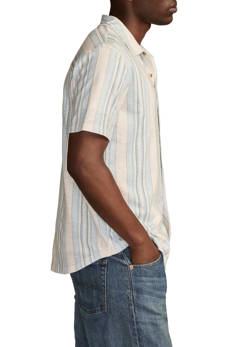 Lucky Brand Stripe Short Sleeve Cotton Blend Button-Up Shirt, Alternate, color, Sterling Blue Multi