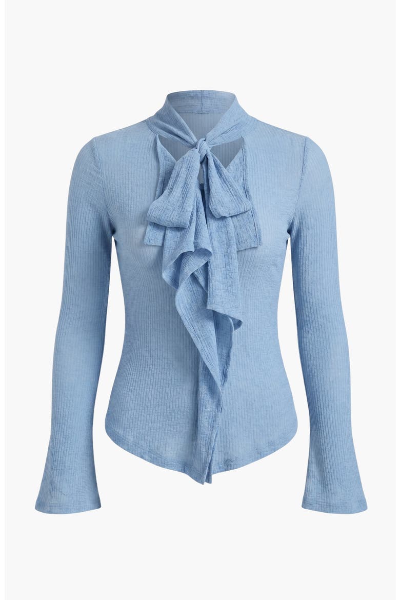 Long Sleeve Tie Front Ruffle Top, Alternate, color, Blue