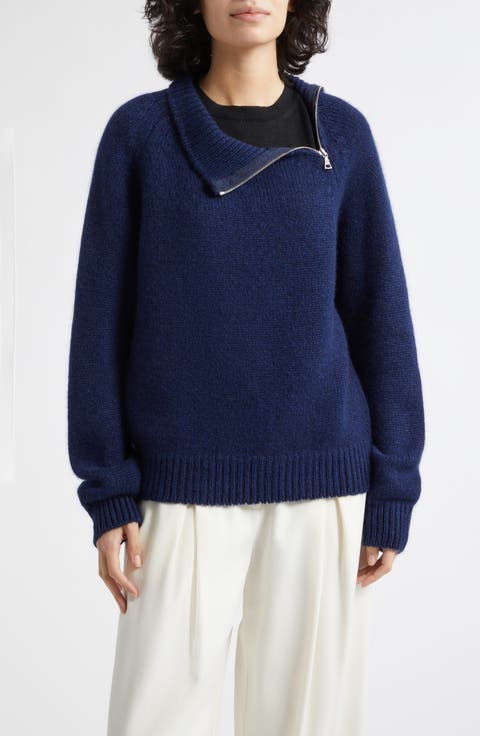 Millis Asymmetric Cashmere & Cotton Quarter Zip Sweater
