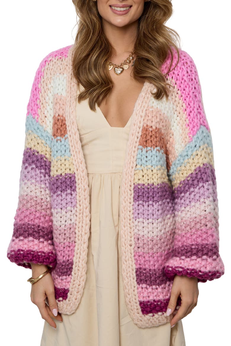Mayflower Stripe Crochet Cardigan, Main, color, PINK MULTI