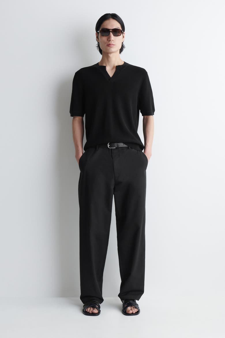 Open-collar Henley T-shirt, Alternate, color, BLACK
