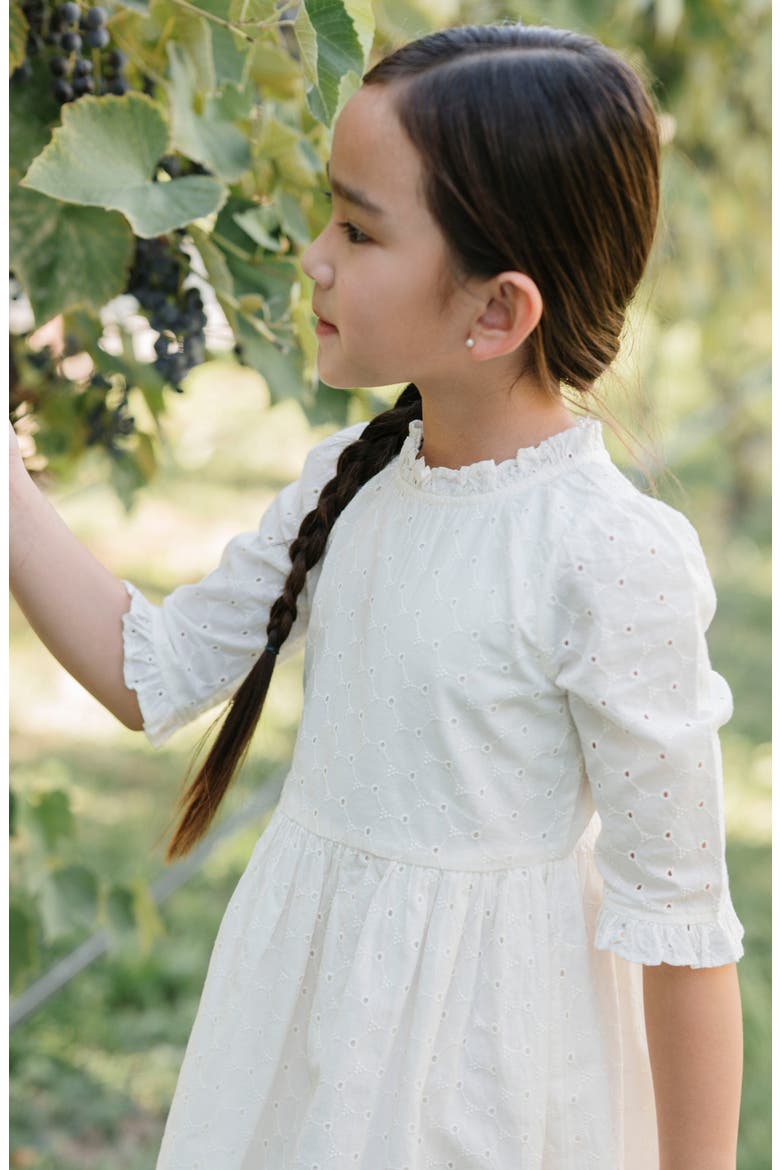 Kids' Organic Flutter Sleeve Tiered Eyelet Dress, Alternate, color, Ivory Eyelet