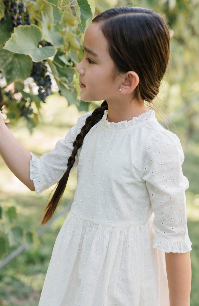 Hope & Henry Kids' Organic Flutter Sleeve Tiered Eyelet Dress, Alternate, color, Ivory Eyelet
