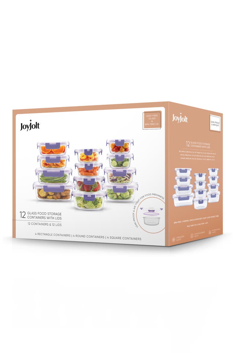 24-Piece Glass Food Storage Containers with Lids, Alternate, color, CLEAR/ PURPLE