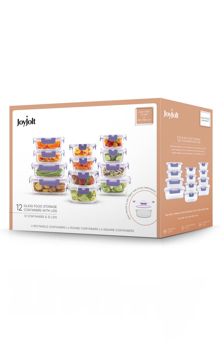 JoyJolt 24-Piece Glass Food Storage Containers with Lids, Alternate, color, Clear/ Purple