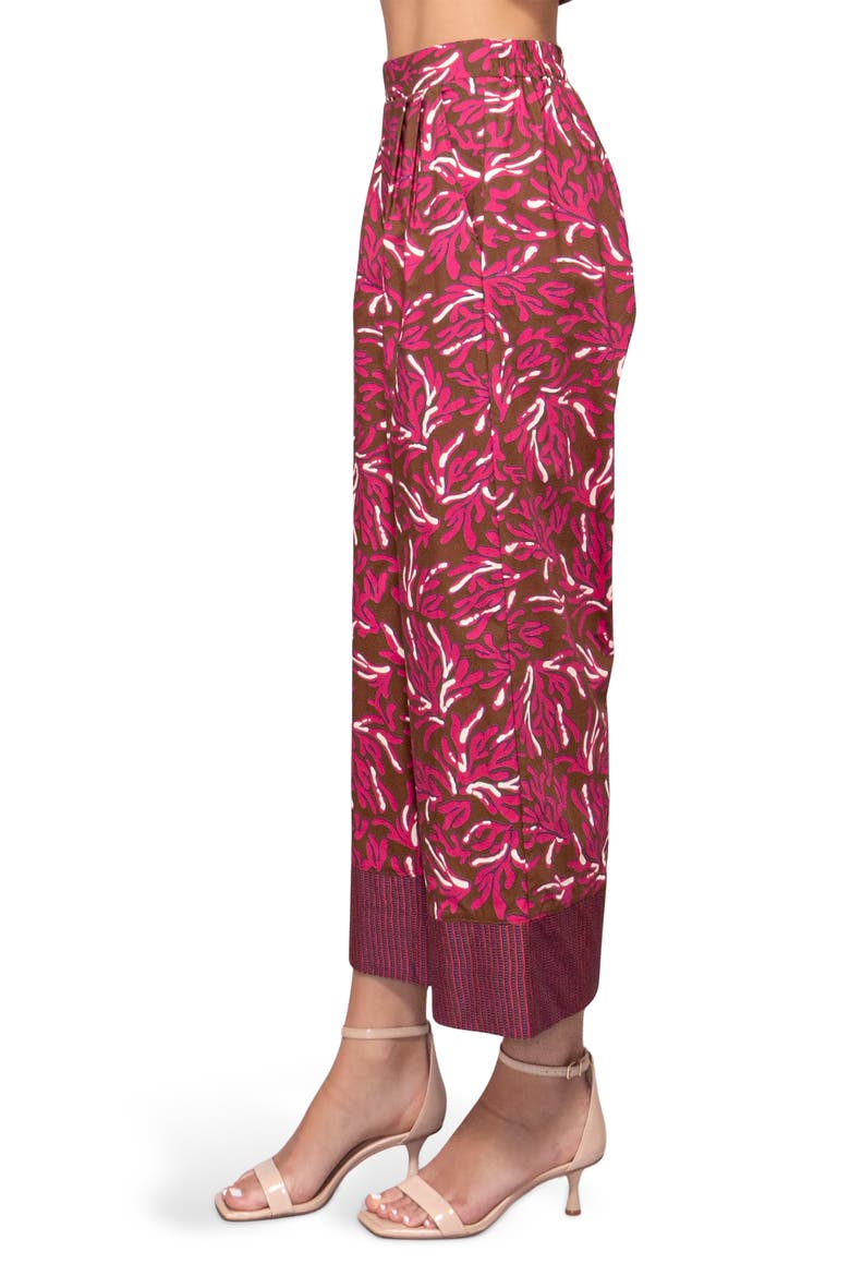 Poplin Pleat Wide Leg Crop Pants, Alternate, color, BROWN MAGENTA REEF