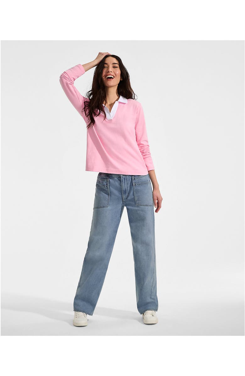 Lands' End Lightweight Denim High Rise Relaxed Straight Pull On Pocket Jeans, Alternate, color, Lake Blue Wash