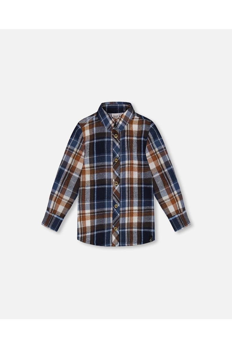 Boy's Long Sleeve Button Down Shirt Plaid Blue And Hazel, Main, color, Plaid Blue & Brown